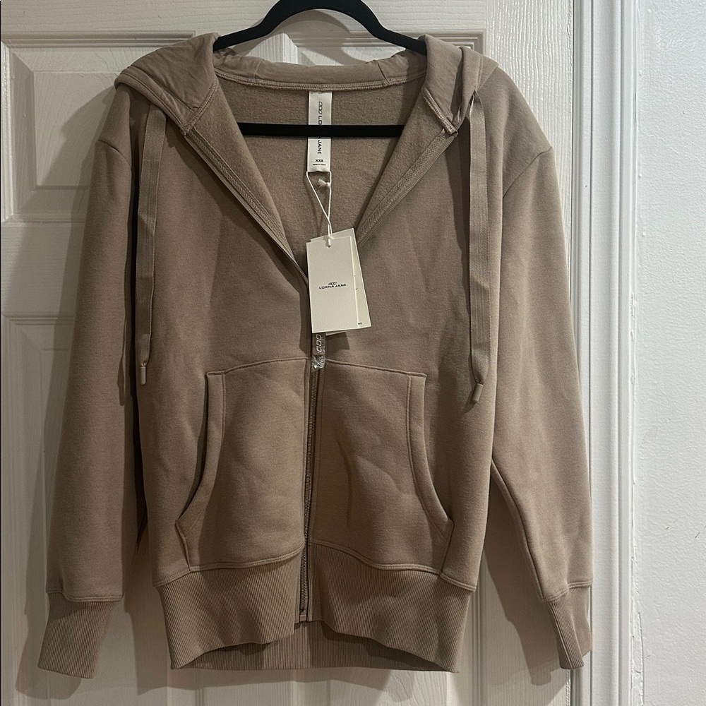 Lorna Jane Dark Off White Fleece Zip Hoodie